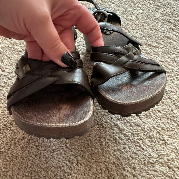 Lower East Side Chunky Heel Strappy Studded Sandals Women's Size 5.5 Brown Y2K - Picture 3 of 11